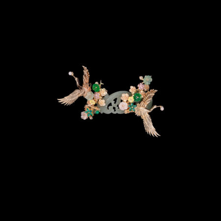 Petite Branch Double Crane Jade Cuff - Gold, Light Jade