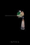 Carved Jade Crane Ginkgo Hairpin - Gold, Jade (Left)