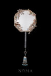 Crane Pagoda River Fan - Gold, Blue