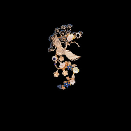 Crane Willow Blossom Side Hairvine/Brooch - Gold, Sapphire