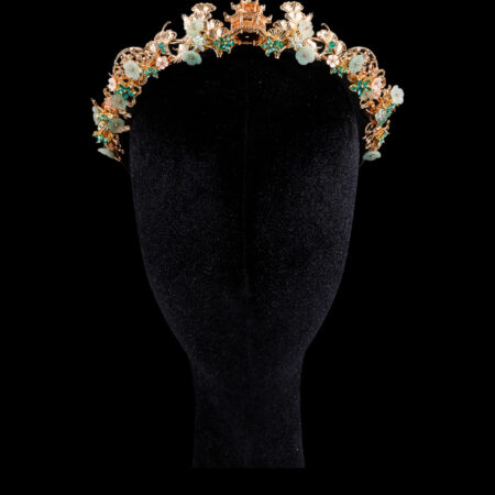 Crane Pagoda Deco Crown - Gold, Light Jade