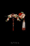 Carved Jade Crane Ginkgo Set - Gold, Red Jade (2 pcs)