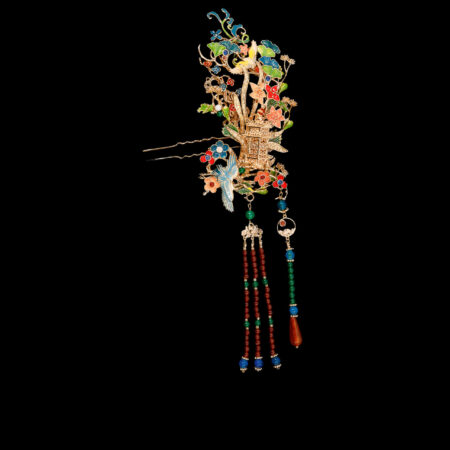 Colorful Crane Ornamental Side Hairpin - Gold (Left)