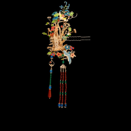 Colorful Crane Ornamental Side Hairpin - Gold (Right)