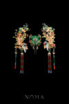 Colorful Jade Crane Ornamental Simple Set - Gold, Jade (3 pcs)