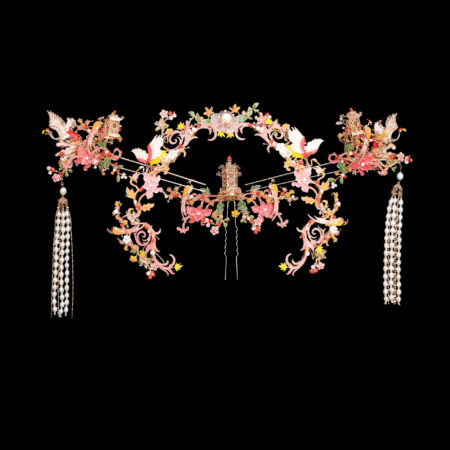 Colorful Summer Crane Bird Pagoda Full Set - Gold, Pink (4 pcs)