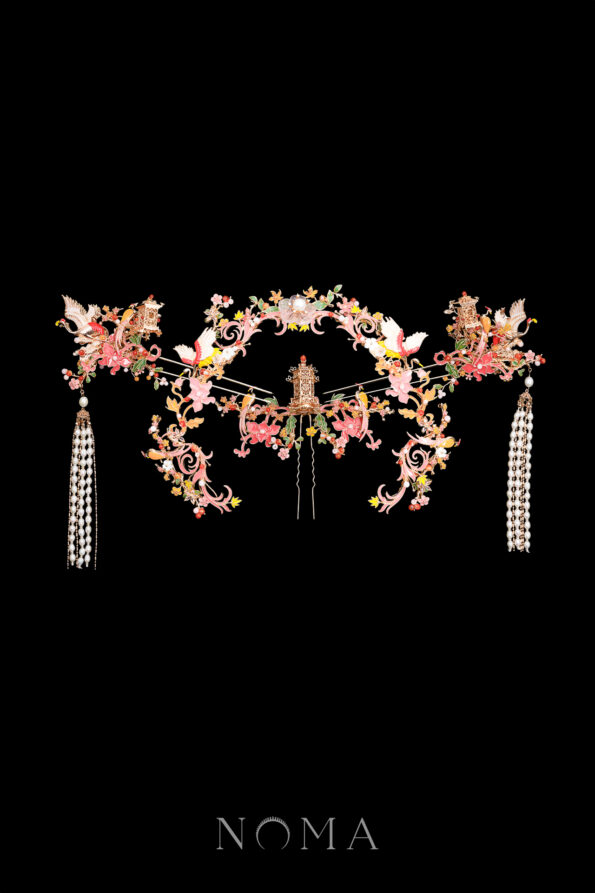 CHN-202400087-Colorful-Summer-Crane-Bird-Pagoda-Full-Set-Gold-Pink-4-pcs
