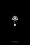 Ornamental Drop Pear Brooch - Rhodium White Gold, White Diamond