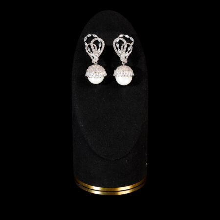 Dancing Pearl Earrings - Rhodium White Gold, White Pearl