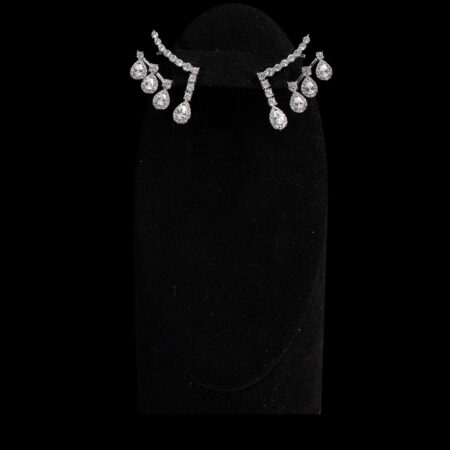 Visual Pear Earrings with Pear Arrangement Ear Jackets - Rhodium White Gold