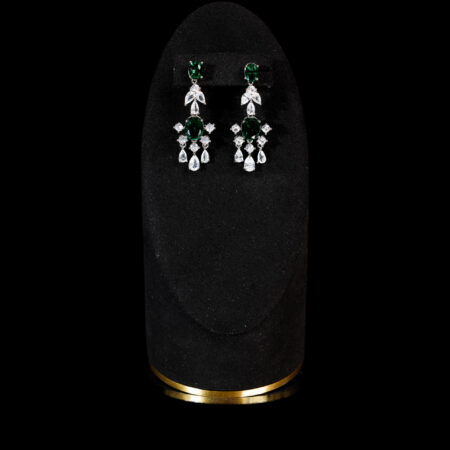 Royal Oval Dangling Earrings - Rhodium White Gold, Emerald