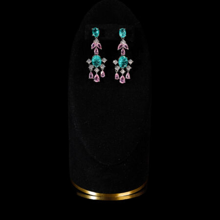 Royal Oval Dangling Earrings - Rhodium White Gold, Green