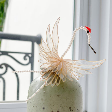 LR White Crane Hairpin - Gold, White