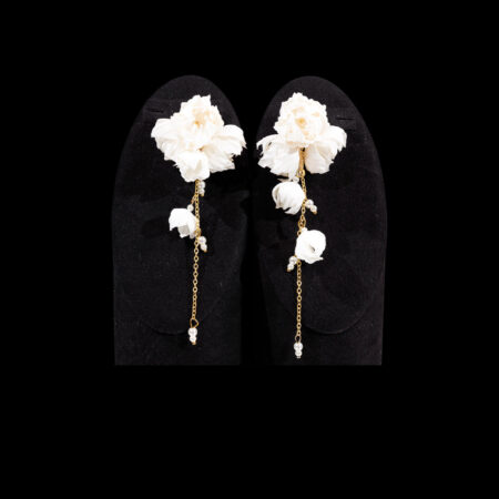 SS Blooming Peony Earrings - Gold, White (Clip)