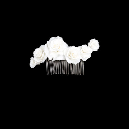 CC Large Rose Arrangement Haircomb - White Silver, White