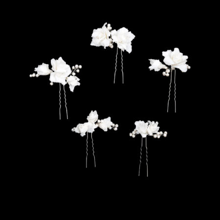 CC Magnolia Garden with Pearl Hairpin Set - White Silver, White (5 pcs)