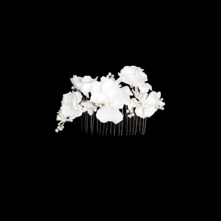 CC Mix Flower Garden with Pearl Haircomb - White Silver, White