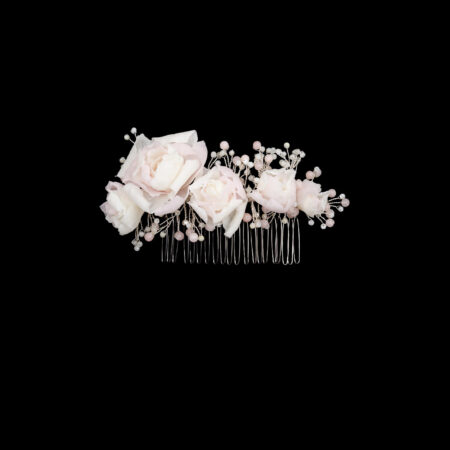 CC Pink Peony Bloom Haircomb - White Silver, Pink