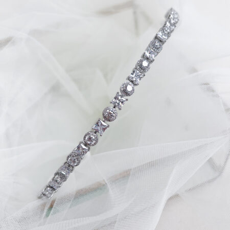 Princess Round Halo Headband - Rhodium White Gold