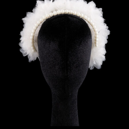 Ruffles and Pearl Headband - White Silver, White
