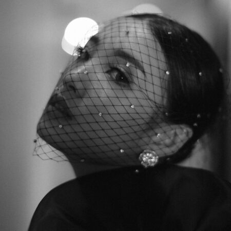 Bejeweled Front Veil - White Gold, Black