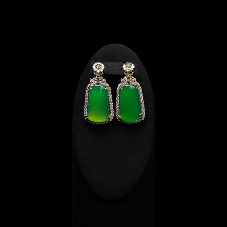 Superior Short Bar Jade Single Halo Earrings - 18k Yellow Gold, Jade