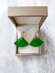 Carved Fan-Shaped Jade with Pearl Earrings - 18k Yellow Gold, Jade