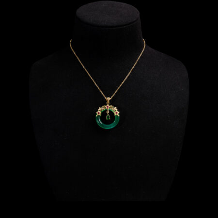 Ornamental Touch Ring Donut Pendant - Doff Gold, Jade