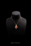 Superior Arrangement Oval Jade Pendant - 18k Yellow Gold, Red Jade