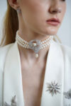 Triple Strand Pearl Choker - Rhodium White Gold, White Pearl