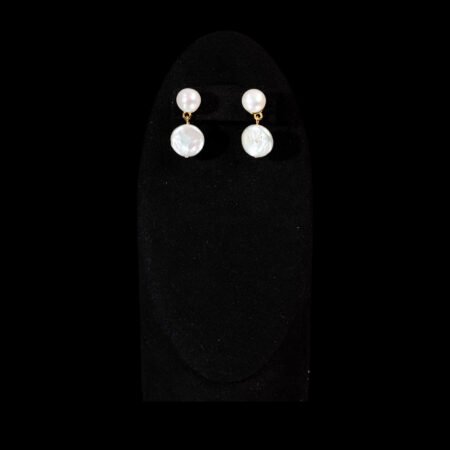 Pearl Stud Pearl Coin Earrings - 18k Yellow Gold, White Pearl