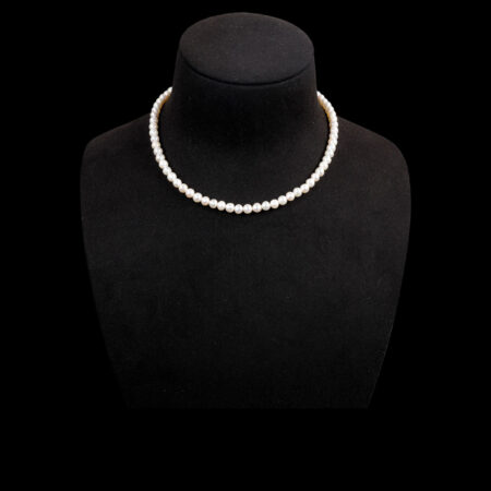 Pearl 6 mm Choker - Rhodium White Gold, White Pearl