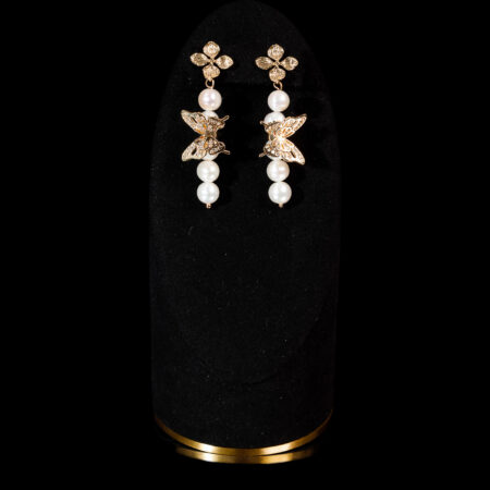 Butterfly Pearls Earrings - 18k Yellow Gold, White Pearl