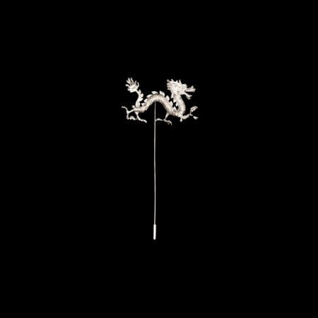 3D Dragon Lapel Pin - Rhodium White Gold