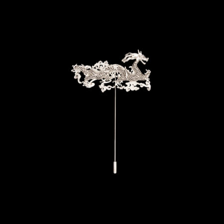Filigree Dragon Lapel Pin - Rhodium White Gold (Left)