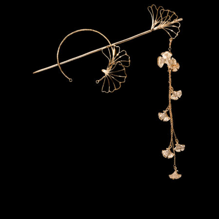 Minimalist Ginkgo Cuff and Hairpin Set - 18k Yellow Gold (2 pcs)
