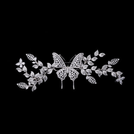 Paved Butterfly Hairvine or Brooch - White Gold