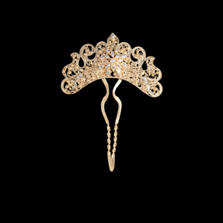 Ukiran Permata Tusuk Konde - Doff Gold, White Diamond