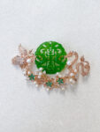 Crane Dragon Jade Brooch - Gold, Jade
