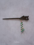 CHN-202000074-Carved-Peacock-Wooden-Hairpin-Gold-Green