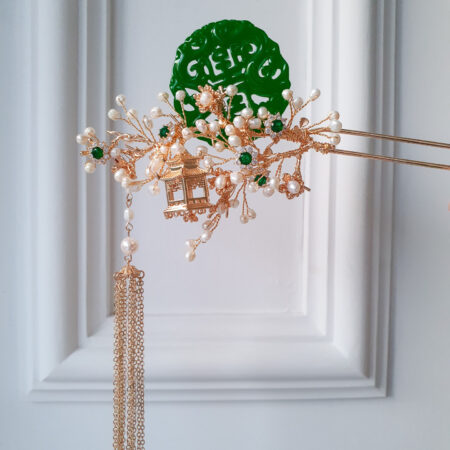 Jade Pavilion Hairpin - Gold, Jade
