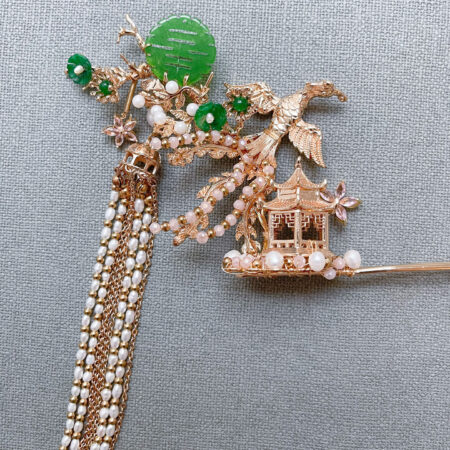 Flying Phoenix Jade Happiness Hairpin - Gold, Jade (Right)
