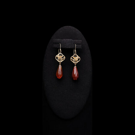 Rose Pear Bud Jade Earrings - Gold, Red Jade