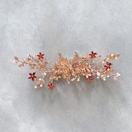 3D Butterfly Garden Hairvine or Brooch - Gold, Ruby