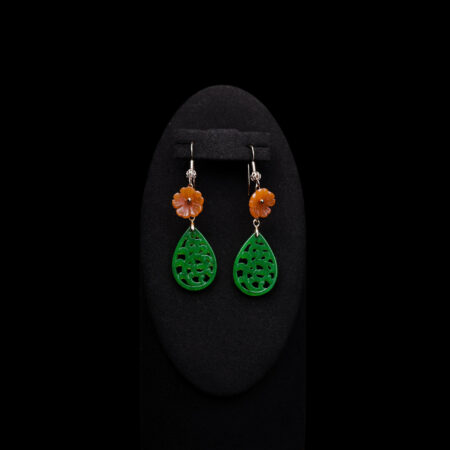 Carved Teardrop Small Ume Earrings - Gold, Jade