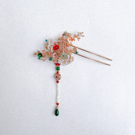 Jade Pagoda Flower Branch Hairpin - Gold, Jade (Right)
