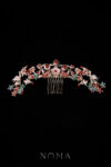 Crane Lotus Floral Haircomb - Gold, Ruby
