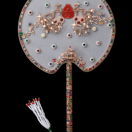 Emperor Dragon Orchid Gems Fan - Gold
