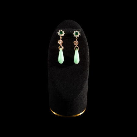 Simple Round Paved Pear Bud Jade Earrings - Gold, Light Jade