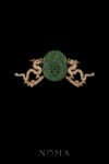Twin Dragon Unique Jade Brooch - Gold, Jade